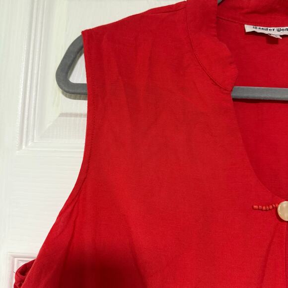 Jennifer Women Coral Red Sequin Embroidered Linen Blend Sleeveless Top Size 16 - Picture 4 of 16